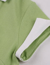 Load image into Gallery viewer, Green V Neck Short Sleeve 1950S Vintage Swing Dress