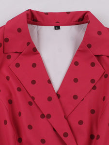 Red Polka Dots V Neck 1950S Vintage Swing Dress With Button