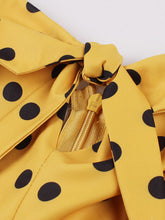 Load image into Gallery viewer, 1950S Spaghetti Strap Bow Vintage Dress With Yellow and Black Polka Dots
