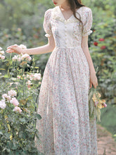 Load image into Gallery viewer, Pink Lace Floral Print Puff Sleeve Fairy Corecottage Dress