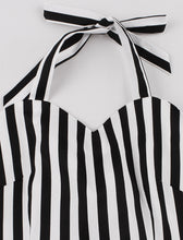 Load image into Gallery viewer, Beetlejuice Costume Halter Dress With Black and White Vertical Stripe