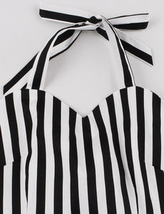 Beetlejuice Costume Halter Dress With Black and White Vertical Stripe