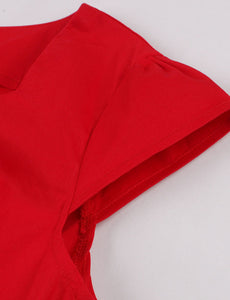 Red Halloween Spider Embroidery Cap Sleeve 1950S Swing Dress