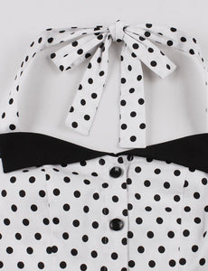 White Polka Dots Halter 1950S Swing Dress