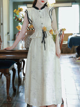 Load image into Gallery viewer, 2PS Apricot Butterfly Sleeves Contrast Ruffled Lace-up Top With Skirt Vintage 1950S Suit