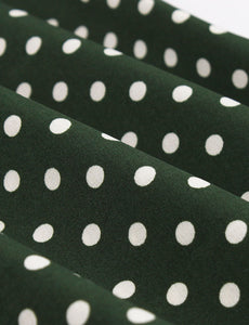 1950s Dark Green Polka Dots Bow Collar Vintage Swing Dress