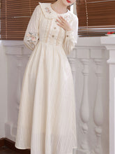 Load image into Gallery viewer, White Peter Pan Collar Long Sleeve Vintage Embroidered Cottagecore Cotton Dress
