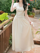 Load image into Gallery viewer, Chic White Hepburn Style Shimmer Co-ord Set - Retro Lace Top &amp; Bodycon Fish Tail Midi Skirt 2-Piece Suit
