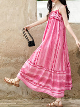 Load image into Gallery viewer, 2PS Pink Spaghetti Strap Tropical Pattern Holiday  Dress With White Long Sleeve Cardigan