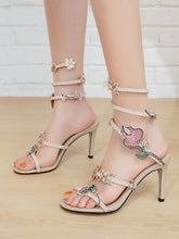 Load image into Gallery viewer, Luxury Strappy Rhinestone Wrap Around Heels Vintage Sandals