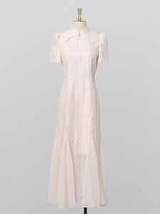 Apricot Stand Collar Mermaid Cheongsam Dress With Pearl Belt