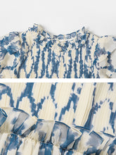 Load image into Gallery viewer, Blue Floral Print Puff Sleeve Organza 1950S Dress