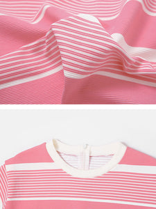 Pink Stripe Fake Two Piece Design 1950S Vintage Sports Dress