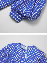 Load image into Gallery viewer, Blue Sweet Lapel Plaid Puff Sleeve 1960S Vintage Dress
