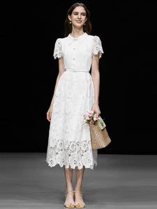 White Lace Short Sleeve 1950S Vintage Dress
