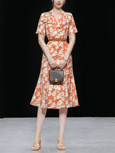 Load image into Gallery viewer, Orange Ruffles V Neck Puff Sleeve Princess Mermaid 1960S Dress