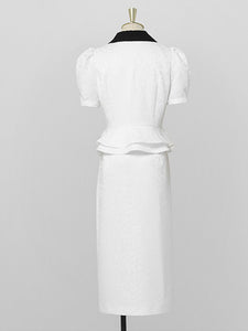 White V Neck Short Sleeve 1940S Bodycon Vintage Dress