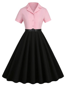 Wine Red Solid Color 1950S Vintage Shirt Swing Dress