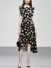 Load image into Gallery viewer, Black Floral Print Short Front Long Back Design Butterfly Sleeve 1940S Vintage Dress