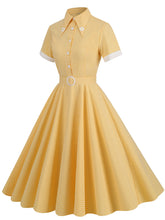 Load image into Gallery viewer, Yellow And White Plaid Daisy Claasic Collar 1950S Dress With Belt Set