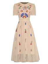 Load image into Gallery viewer, Flower Embroidered Crew Neck 1950s Vintage Party Dress