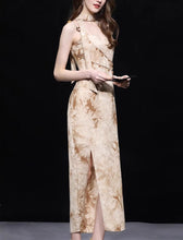 Load image into Gallery viewer, Brown Floral Print Spaghetti Straps Maxi Dress