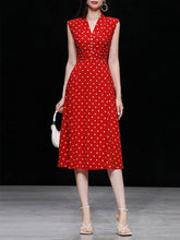 Load image into Gallery viewer, Red Polka Dots V-neck Hepburn Same Style Chiffon Dress