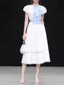 White Tulips Crew Neck 1950S Vintage Dress