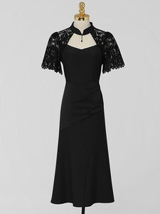 1950S Swing Queen Anne Lace Neckline Little Black Dress