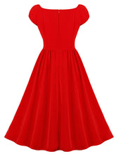 Load image into Gallery viewer, Red Off Shoulder Short Sleeve Vintage Swing Dress
