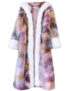 Faux Fur Coat Women V Neck Long Sleeve Hooded Maxi Winter Coat