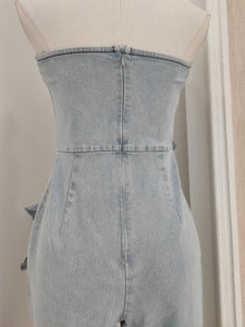 Bandeau Floral Denim Vintage Jumpsuit