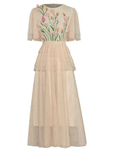 Load image into Gallery viewer, Cape Sleeve Embroidered Sequin Flower 1950s Vintage Party Dress
