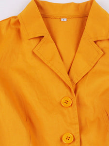 Yellow Turndown Collar Short Sleeve 1950S Vintage Dress With Belt