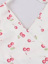 Load image into Gallery viewer, White V Neck Cherry 1950s Vintage Swing Dress