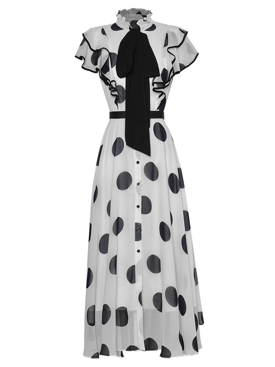 princess polly baby blue dress Polka Dot Doll Collar Puff Sleeves Mini Black Dress Vintage Style, Black / S main image 0