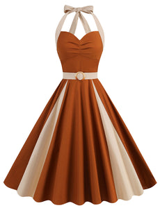Two-tone Colorblock Halter Neck Vintage Dress Inspired by Mrs.Maisel