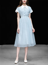 Load image into Gallery viewer, Blue Turndown Collar Retro Cap Sleeve 1950S Vintage Dress