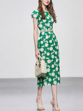 Load image into Gallery viewer, Green Fruit Embroidery Hollow Lace 1960S Vintage Fishtail Dress With Pearls Belt