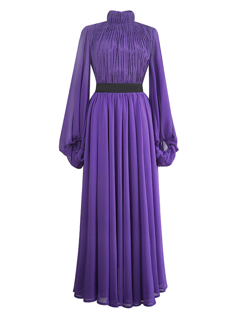 Purple Lantern Long Sleeve Romantic Chiffon Dress, Purple / S