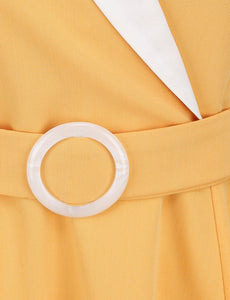Yellow V Neck Short Sleeve Swing Vintage 1950S Dress With Belt