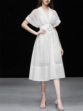 Load image into Gallery viewer, White Lapel Trench 1950S Vintage Organza Dress