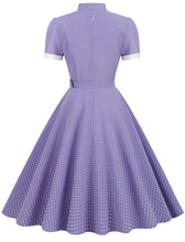 Load image into Gallery viewer, Purple Plaid V Neck Short Sleeve Swing Vintage 1950S Dress