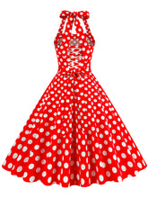 Load image into Gallery viewer, Yellow Polka Dots Vintage Halter Strap Backless 1950S Vintage Dress With Pockets