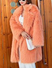 Load image into Gallery viewer, Orange Faux Fur Long Sleeve Lambswool Coat Women Winter Coat