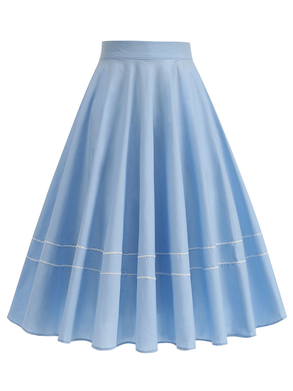 1950S Blue High Waist Pleated Swing Vintage Skirt With Pockets