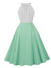 Load image into Gallery viewer, Blue Sweat Heart Halter Sleeveless Polka Dots 1950s Vintage Swing Dress