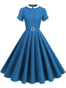1950s Blue Peter Pan Collar Cap Sleeve Vintage Swing Dress Jolly Vintage 1950s Blue Peter Pan Collar Cap Sleeve Vintage Swing Dress Jolly Vintage