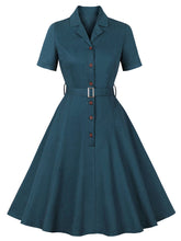 Load image into Gallery viewer, 1950S Turndown Collar Solid Color Short Sleeve Vintage Dress