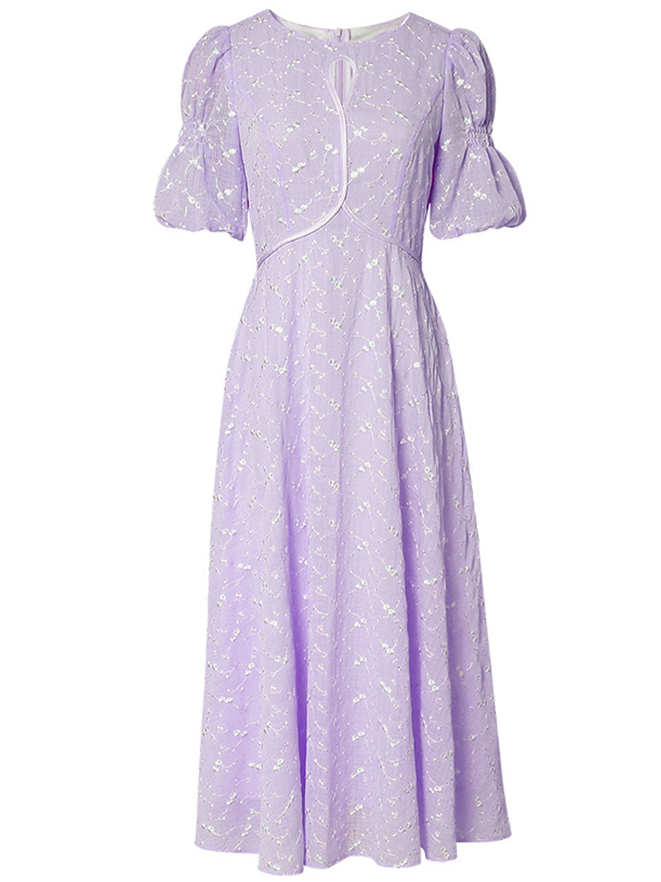 Lilac Flower Embroidery Crew Neck 1950S Vintage Dress